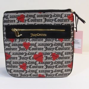 Juicy Couture Black Beige Heart Basic Love Crossbody Bag w/Adjustable Strap NWT